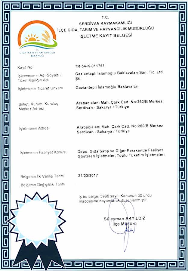 İşletme Kayıt Belgesi