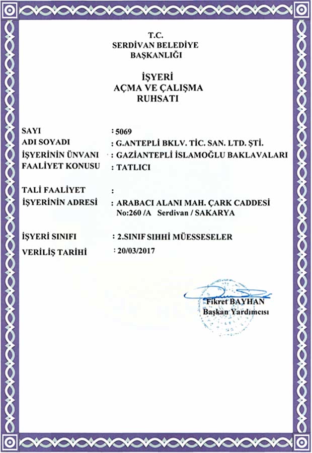 İşyeri Açma ve Çalışma Ruhsatı