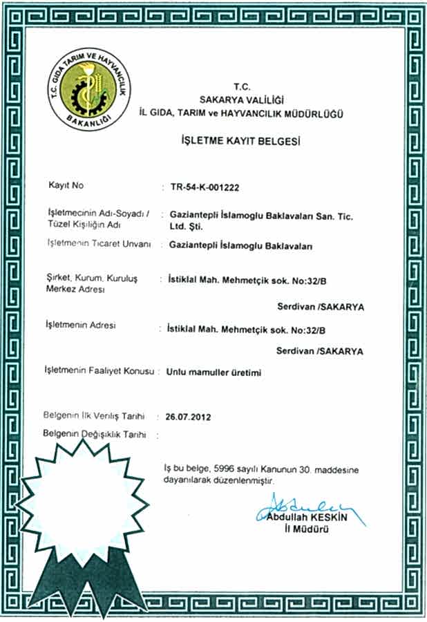 İşletme Kayıt Belgesi